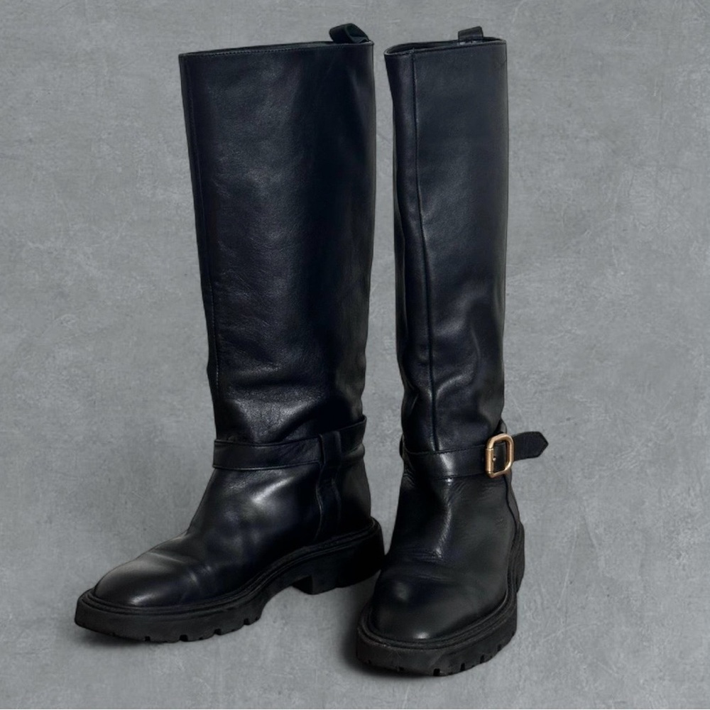 Black Leather Knee-High Boots - Picture 8 of 9